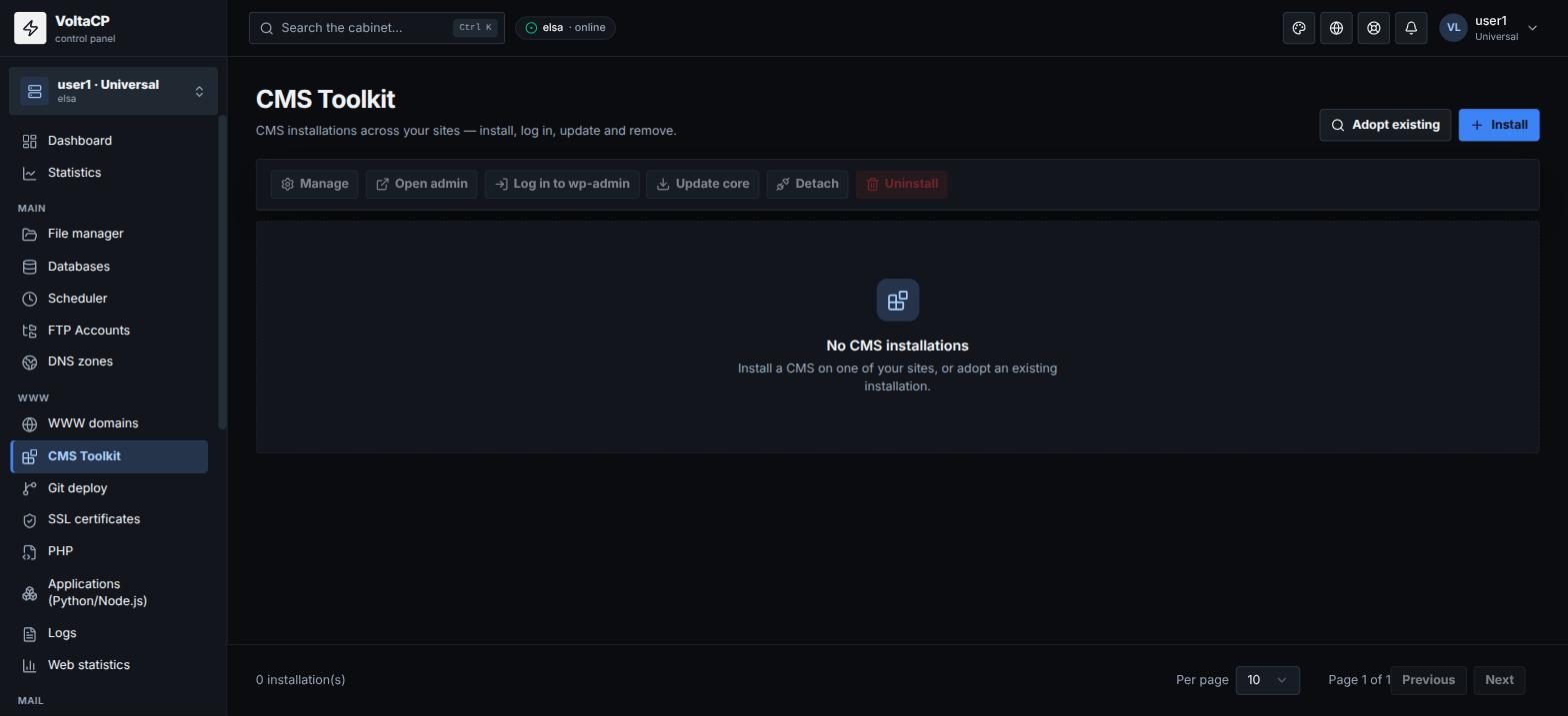 CMS Toolkit: managing WordPress from the panel