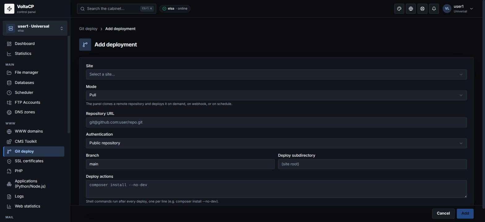 Git deploy: publishing a site from a repository