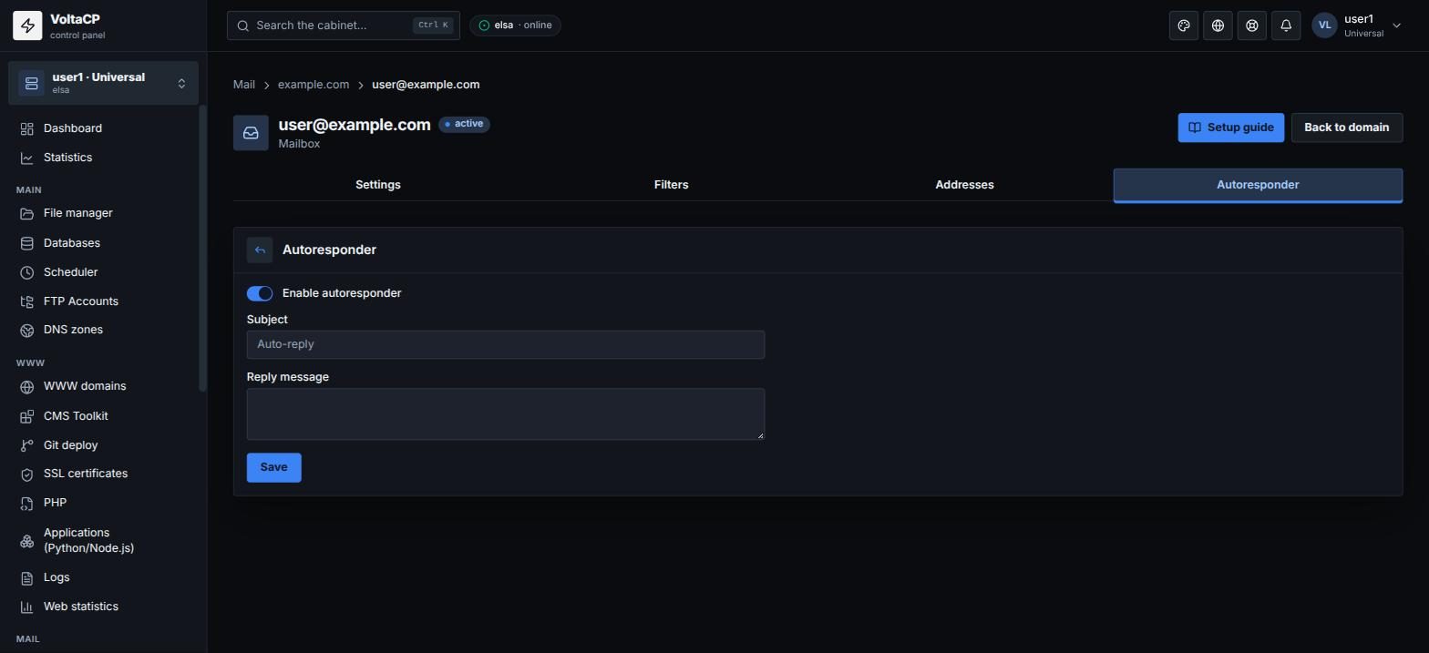 Mail forwarding, aliases, filters and autoresponder